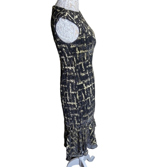 NWT Ieena Mac Duggal Black & Gold Metallic Ruffle Hem Midi Dress size 6 - Picture 4 of 8